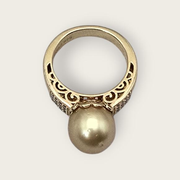 Golden Pearl and Diamond Accent Silver Ring BBJ 925 Size 9 Vintage Jewelry - Picture 5 of 10